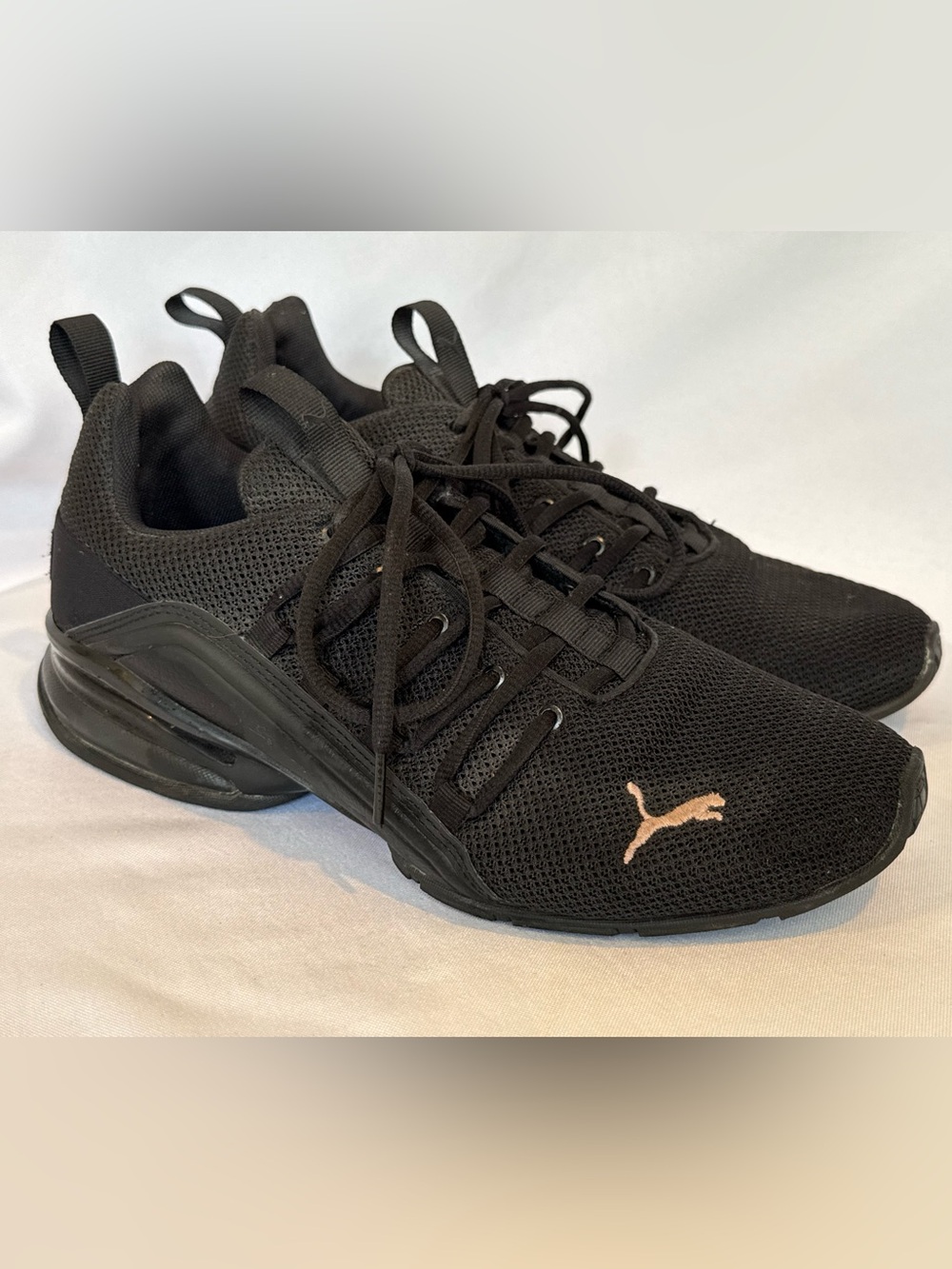 Puma Black Mesh Sneakers with Pink Puma Logo
